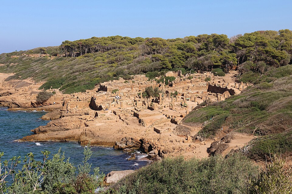Ruinas romanas de Tipasa junto al mar, entre pinos