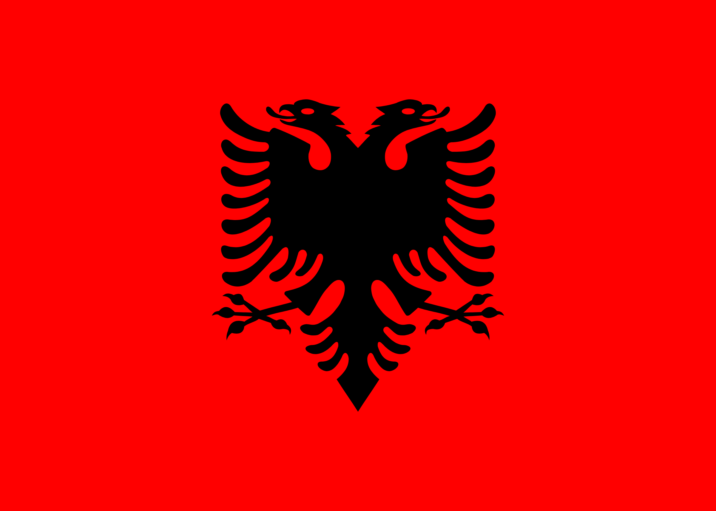 Bandera de Albania: campo rojo con un águila negra de dos cabezas en el centro