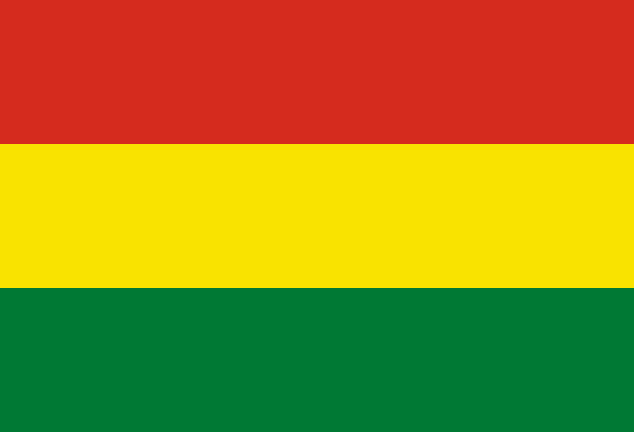 Bandera de Bolivia: tres franjas horizontales roja, amarilla y verde