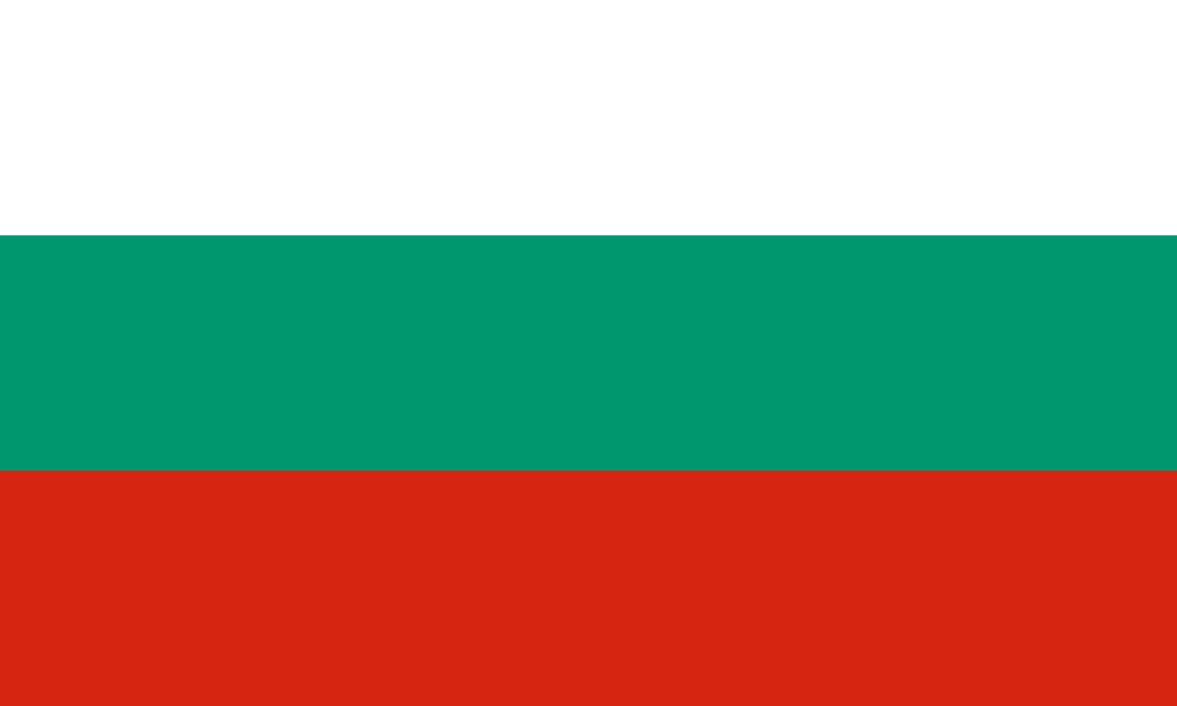 Bandera de Bulgaria: tres franjas horizontales blanca, verde y roja