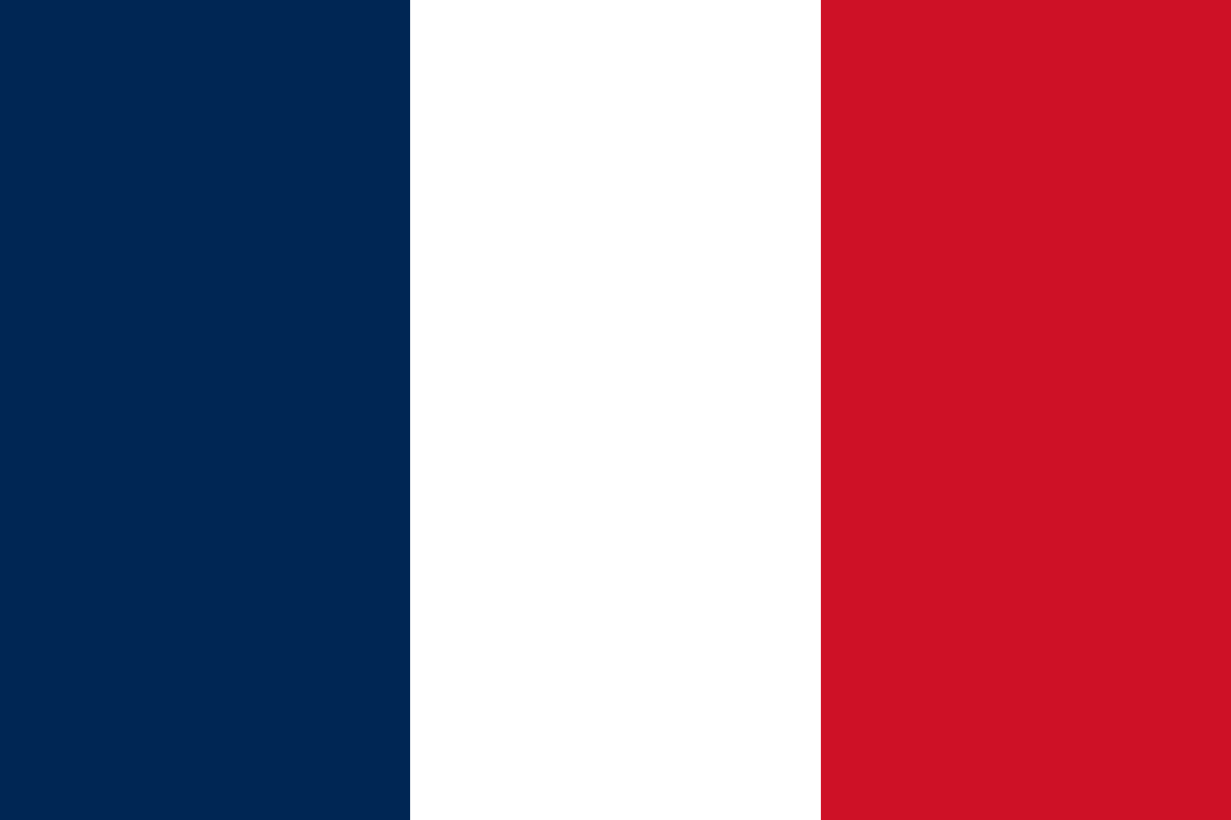 Bandera de Francia: tres franjas verticales azul, blanca y roja