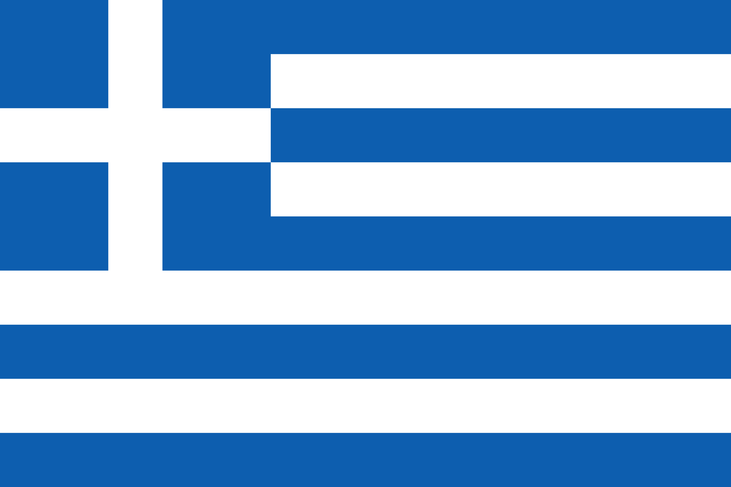 Bandera de Grecia: nueve franjas horizontales azules y blancas, con una cruz blanca sobre azul en la esquina superior izquierda