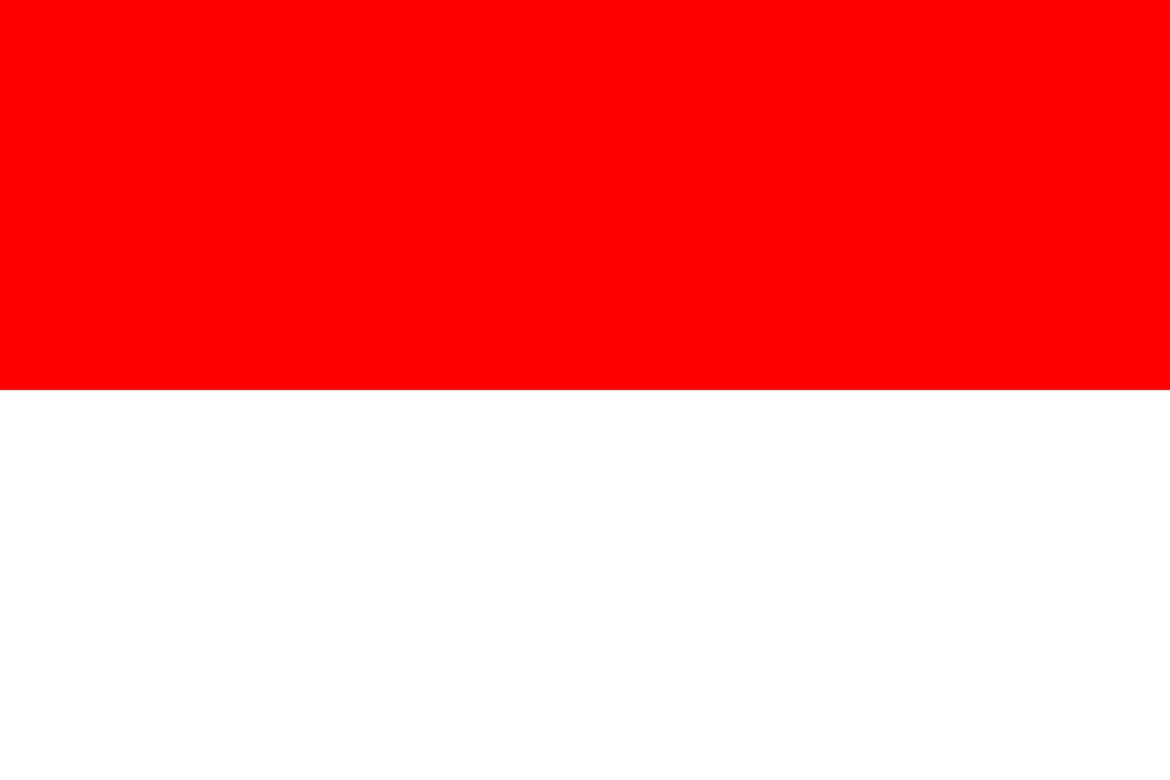 Bandera de Indonesia: dos franjas horizontales, roja arriba y blanca abajo