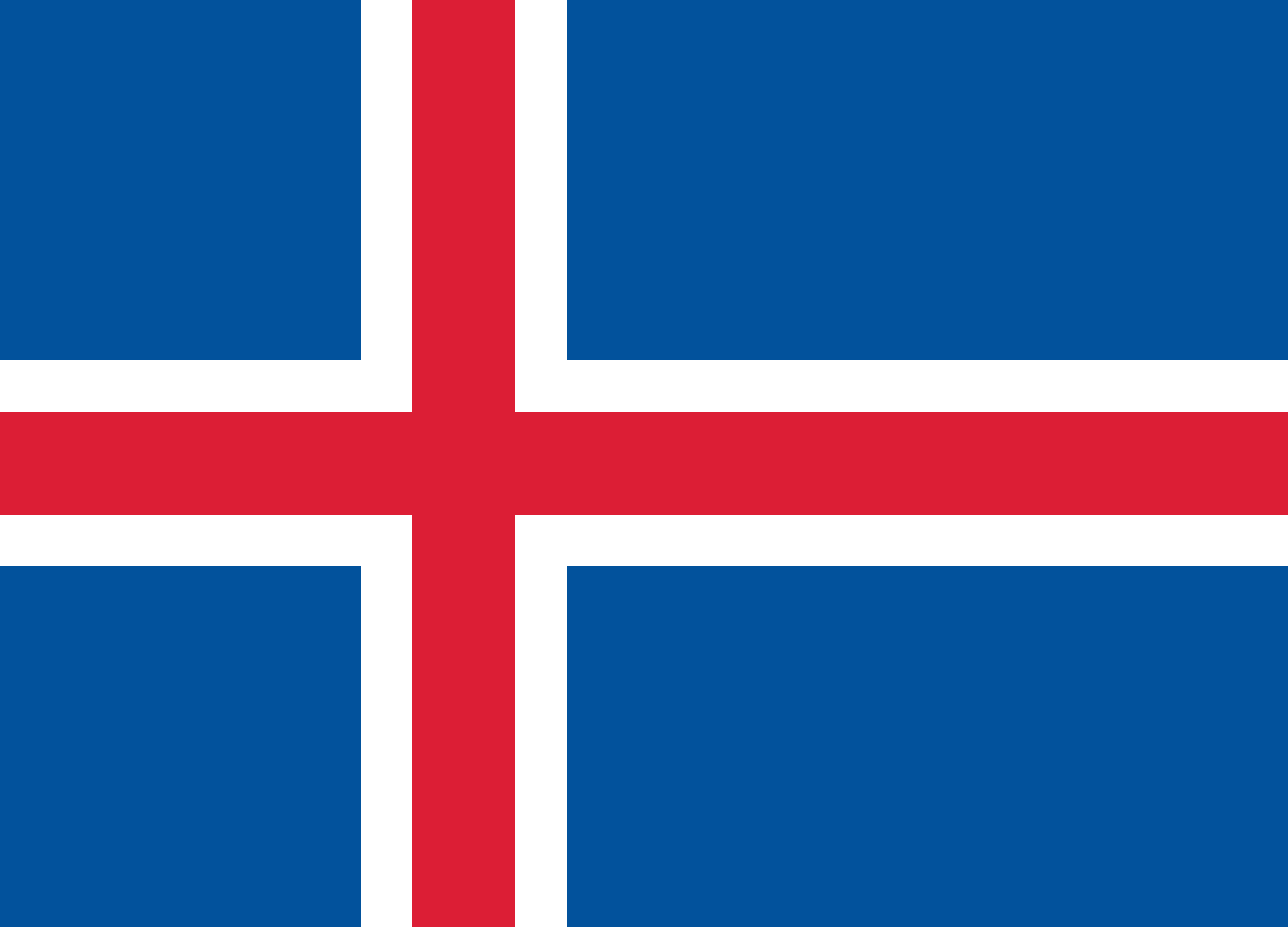 Bandera de Islandia: campo azul con una cruz nórdica roja bordeada de blanco