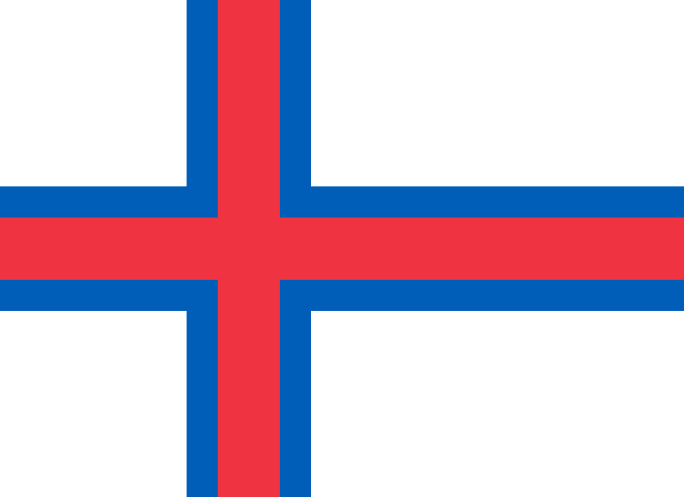 Bandera de las Islas Feroe: campo blanco con una cruz nórdica roja bordeada de azul