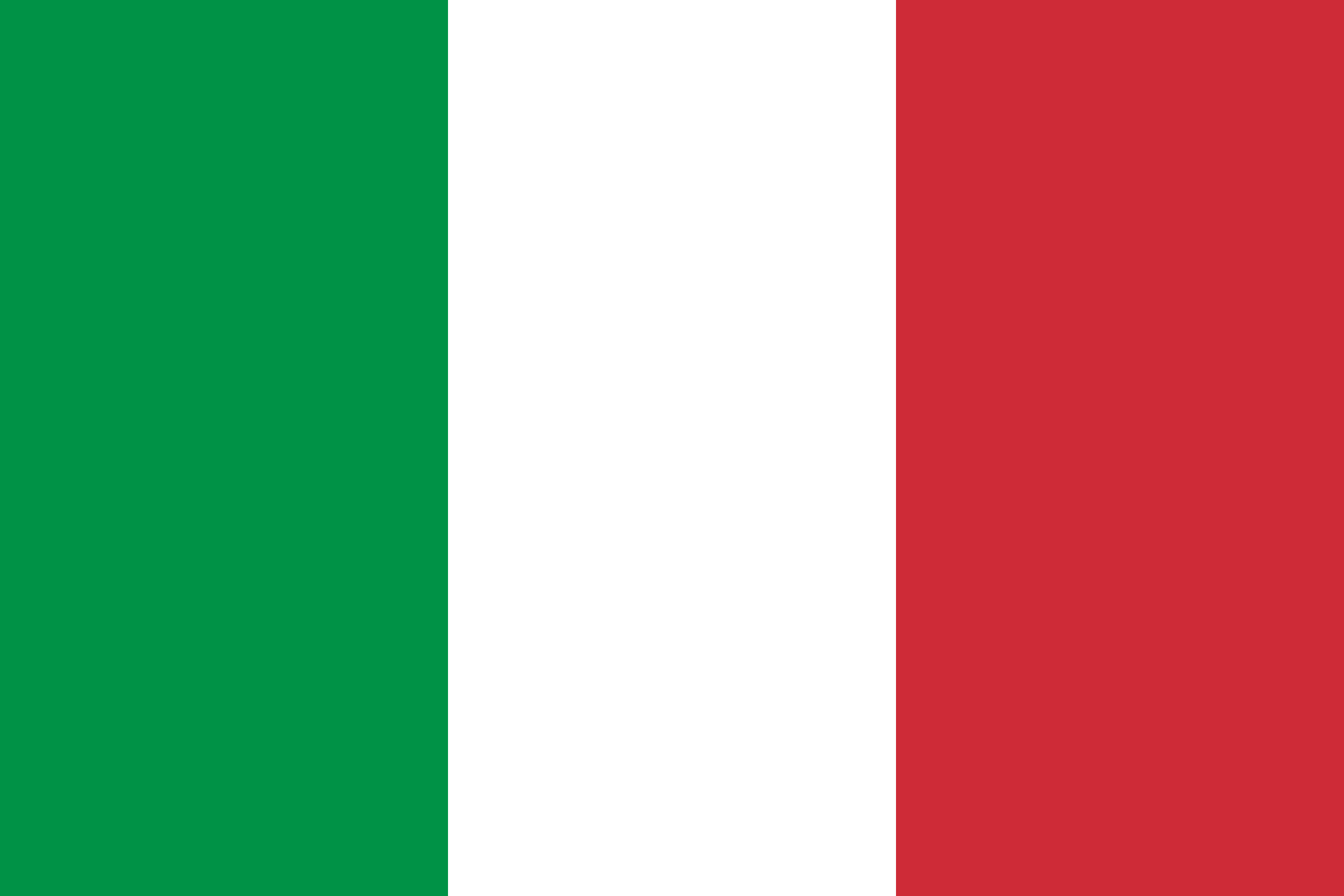 Bandera de Italia: tres franjas verticales verde, blanca y roja