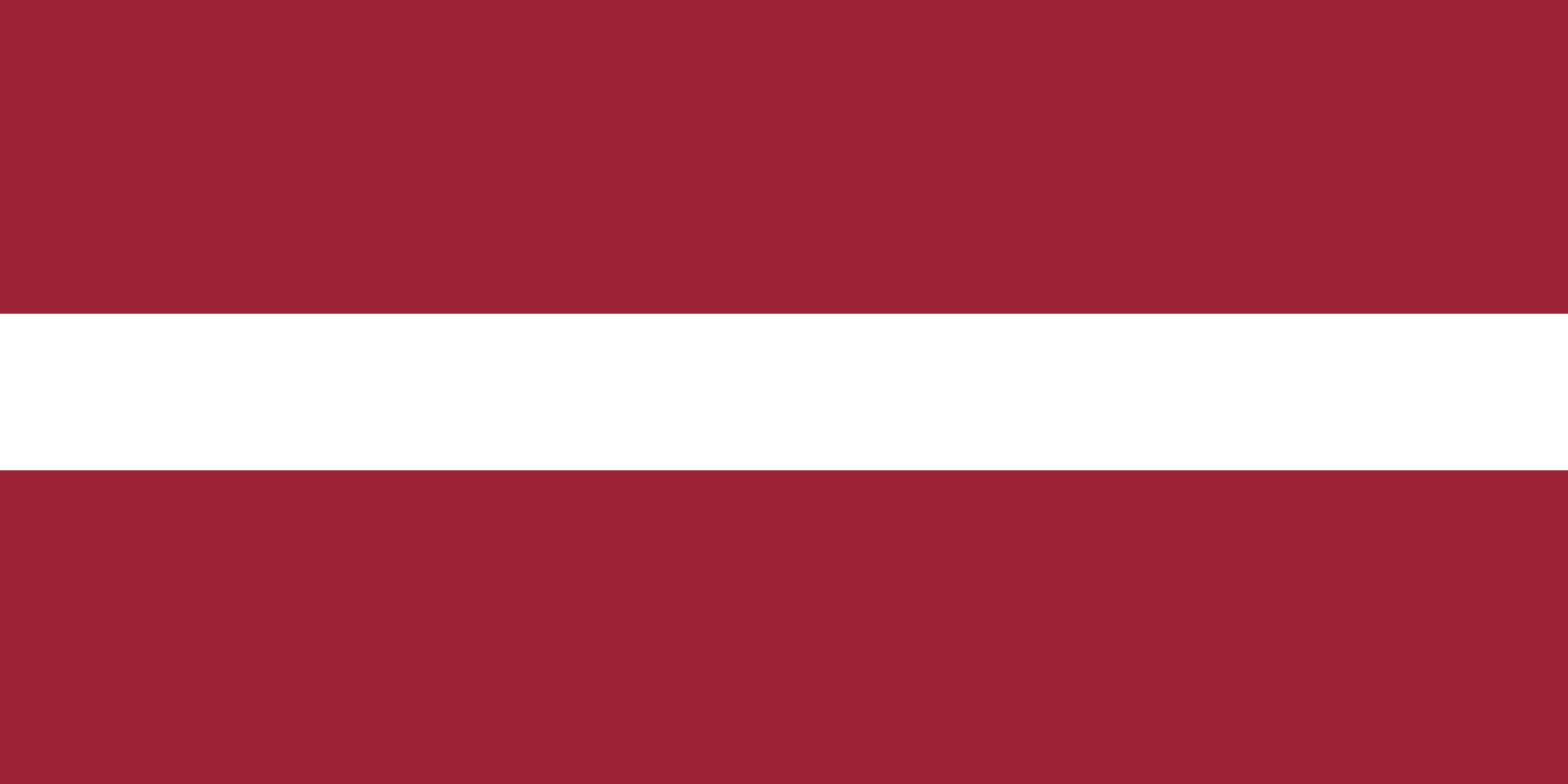 Bandera de Letonia: campo rojo carmín con una franja horizontal blanca y delgada en el centro