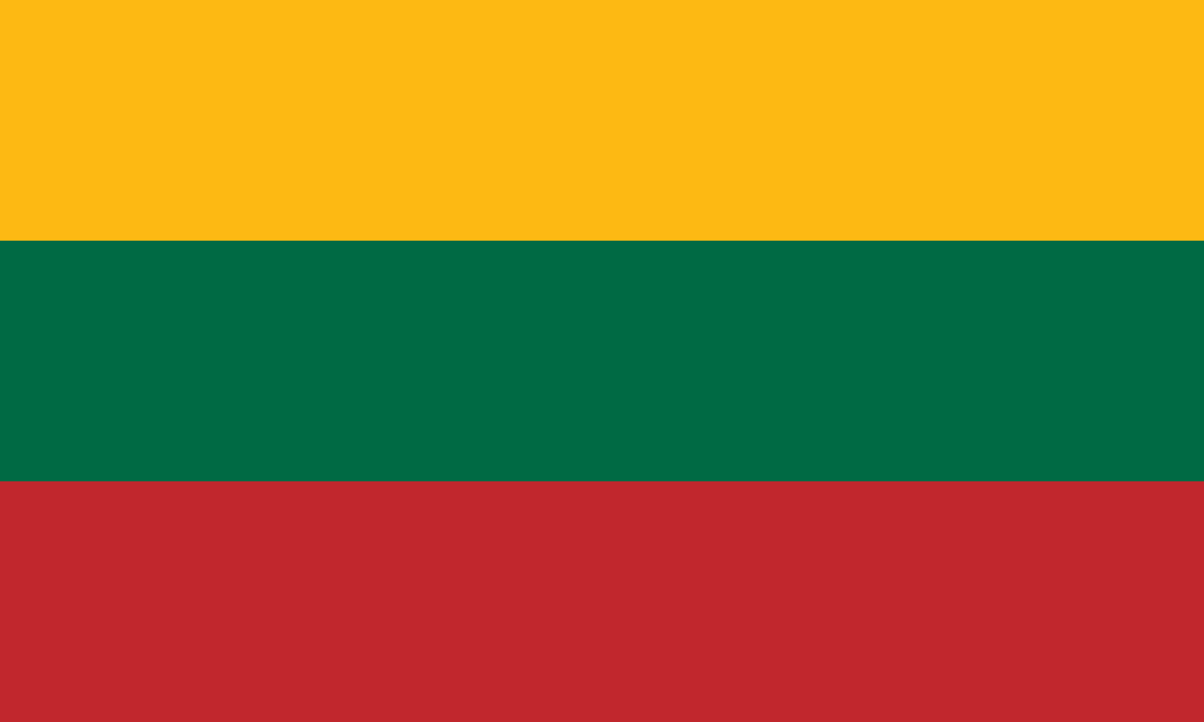 Bandera de Lituania: tres franjas horizontales amarilla, verde y roja