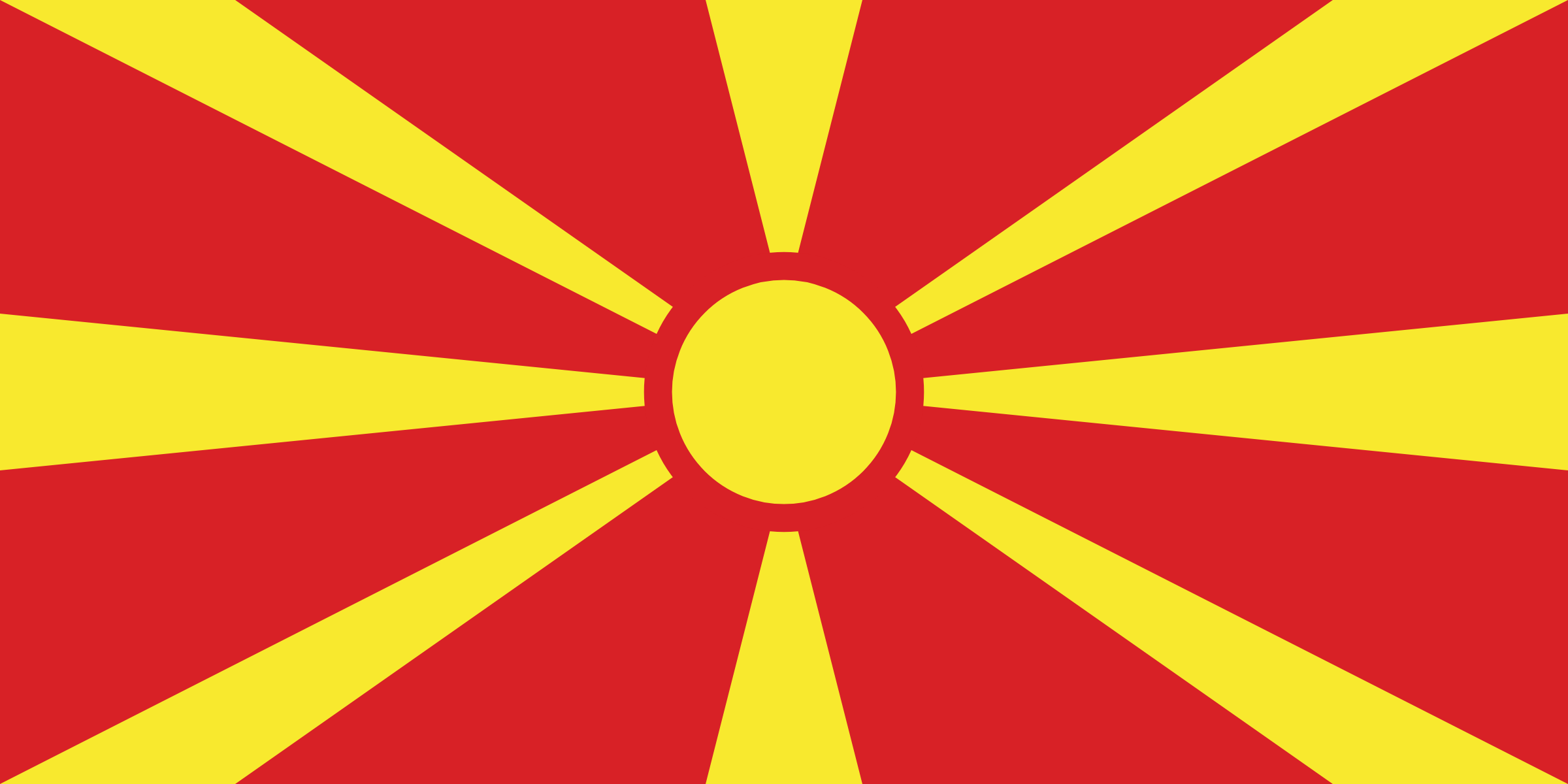 Bandera de Macedonia del Norte: campo rojo con un sol amarillo de ocho rayos que llegan a los bordes