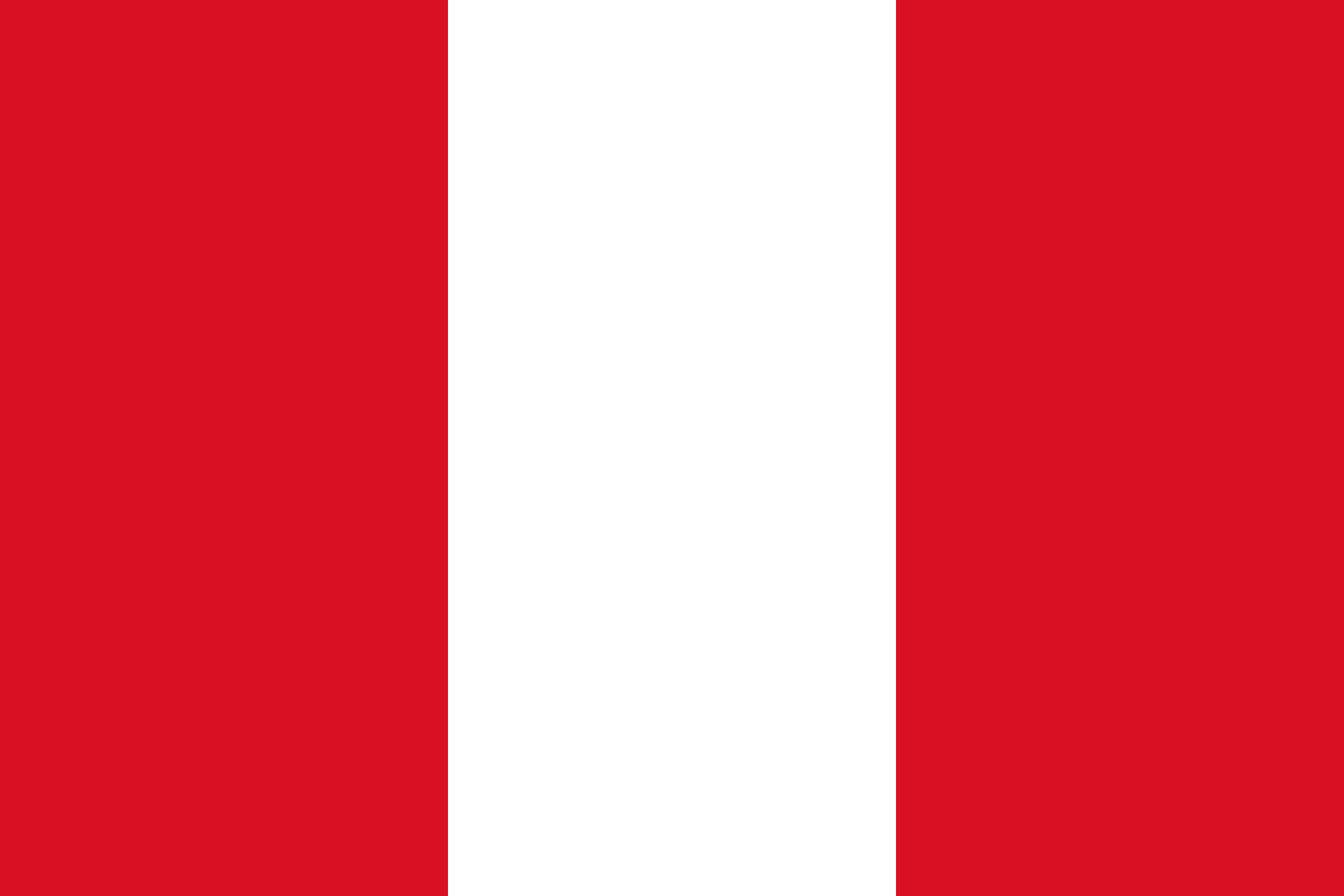 Bandera de Perú: tres franjas verticales, roja, blanca y roja