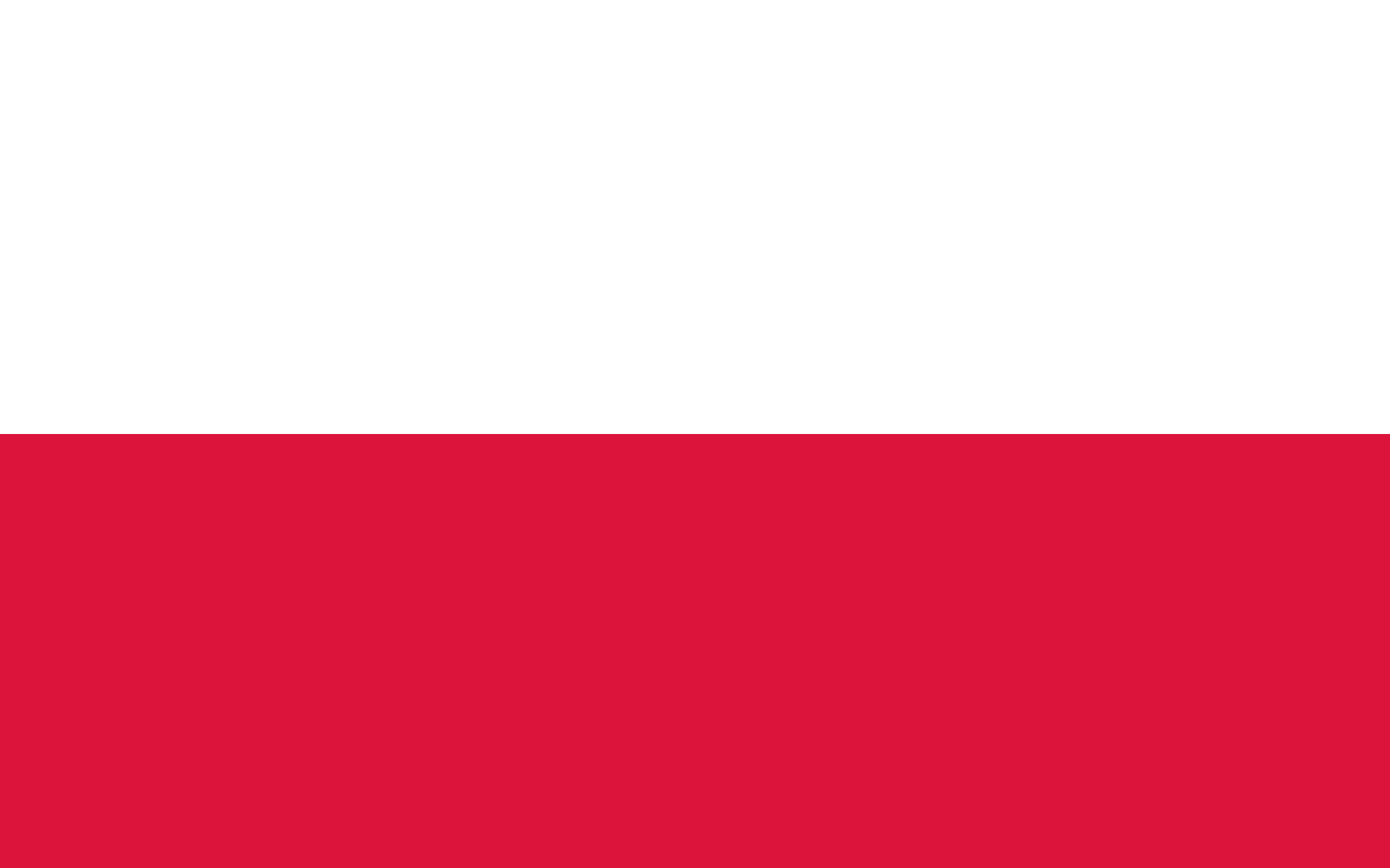 Bandera de Polonia: dos franjas horizontales, blanca arriba y roja abajo