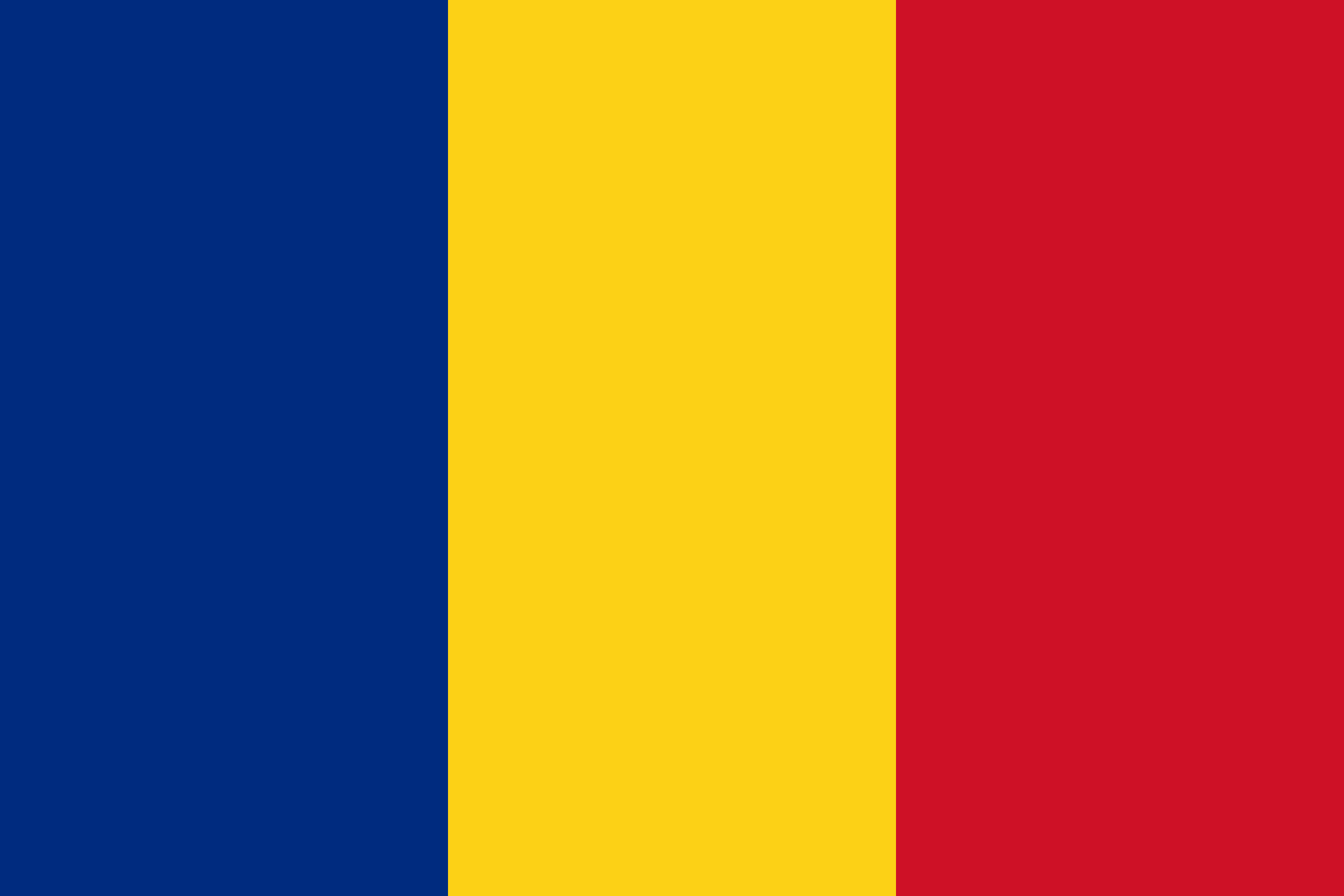 Bandera de Rumania: tres franjas verticales azul, amarilla y roja