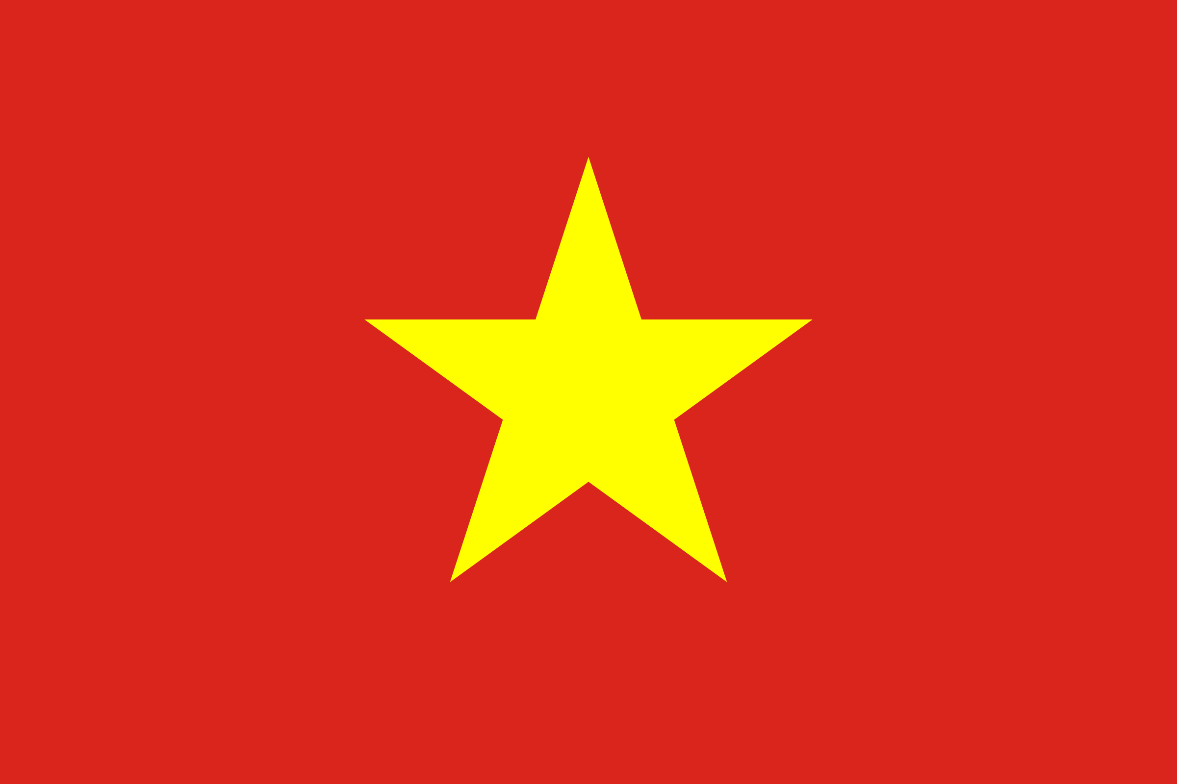 Bandera de Vietnam: campo rojo con una estrella amarilla de cinco puntas en el centro