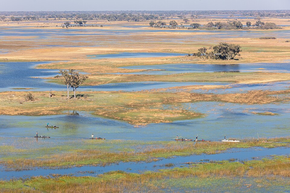 Vista aérea de los canales y las islas del delta del Okavango