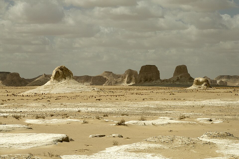 Formaciones de roca blanca esculpidas por el viento en el Desierto Blanco