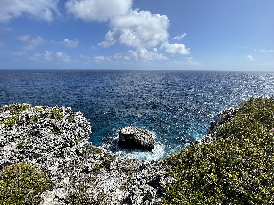 Vista del mar y la costa desde lo alto del acantilado de Caimán Brac