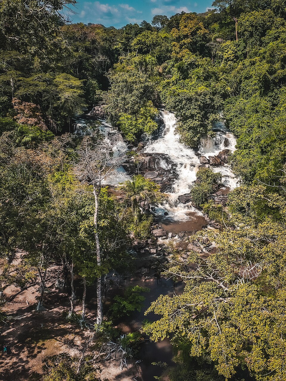 Cascada de Kpatawee bajando entre árboles de la selva