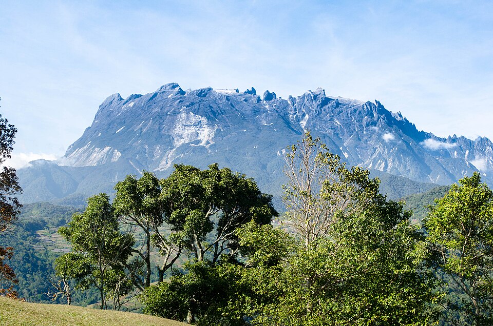 El monte Kinabalu de granito sobre bosques verdes