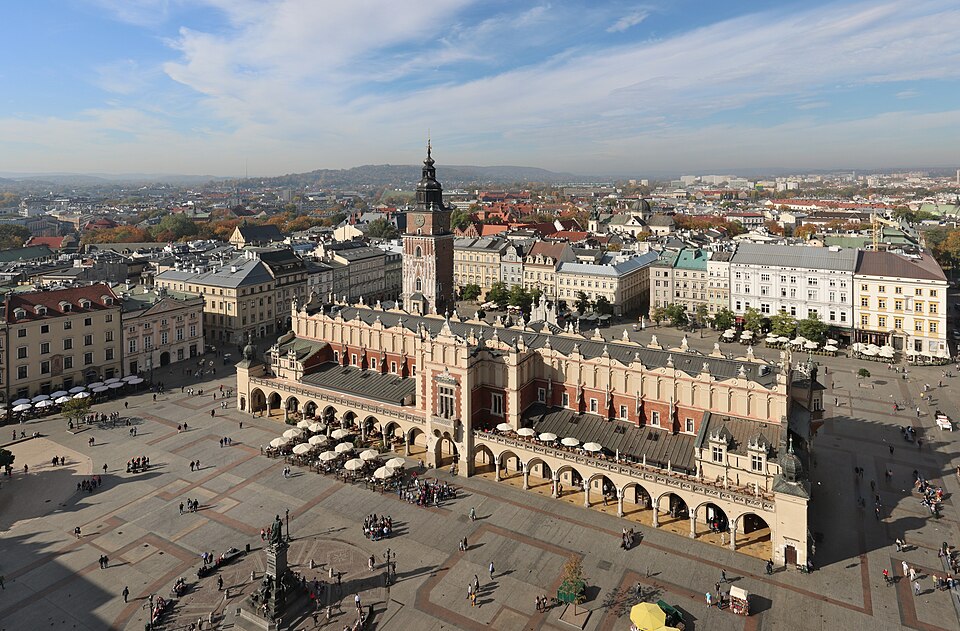 La Plaza del Mercado de Cracovia y el Mercado de Paños vistos desde arriba